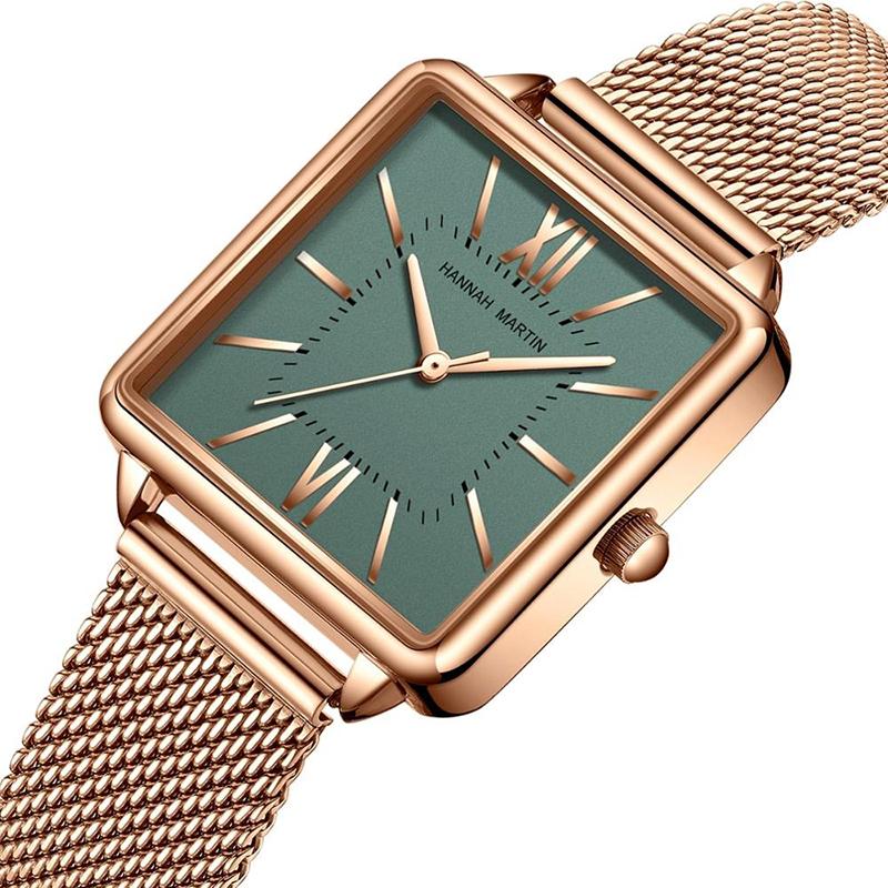 Classy Square Case With Stainless Steel Mesh Band Quartz Watch