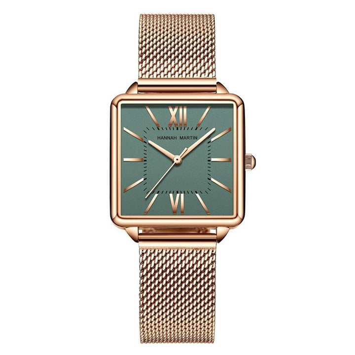 Watch - Classy Square Case With Stainless Steel Mesh Band Quartz Watch