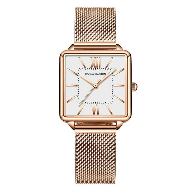 Watch - Classy Square Case With Stainless Steel Mesh Band Quartz Watch