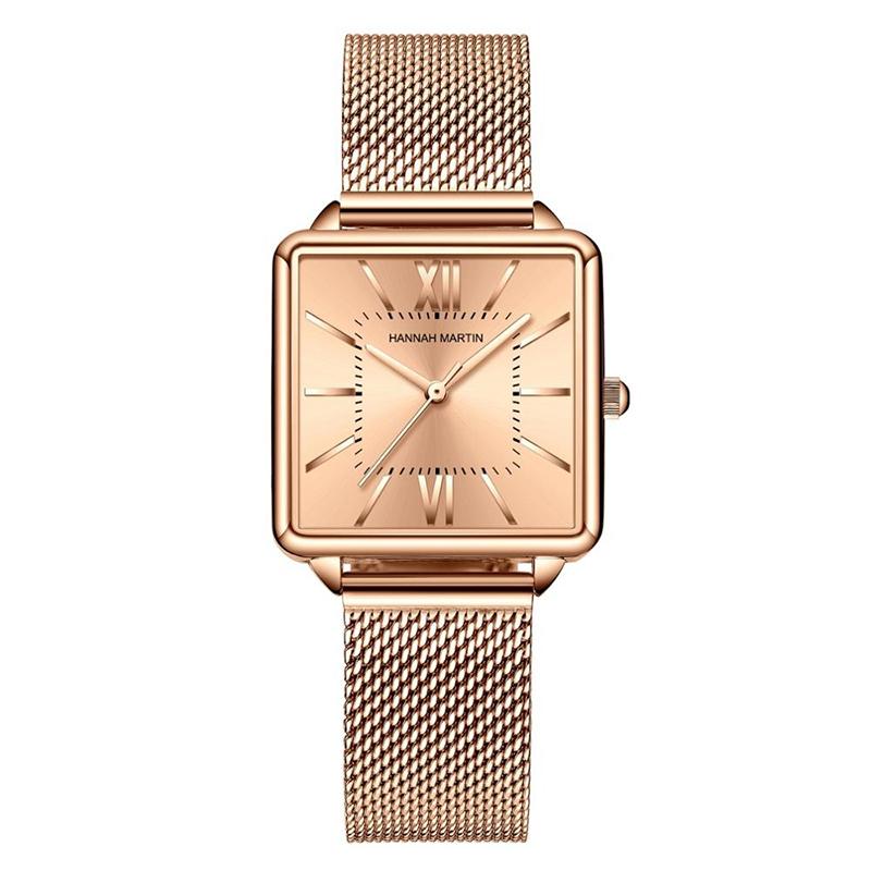 Classy Square Case With Stainless Steel Mesh Band Quartz Watch