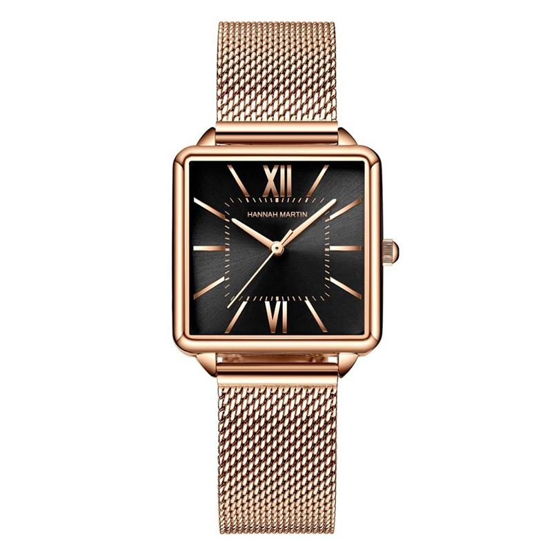 Watch - Classy Square Case With Stainless Steel Mesh Band Quartz Watch