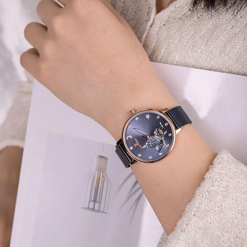 Colorful Sequins Embellish Flying Butterfly Dial Quartz Watches