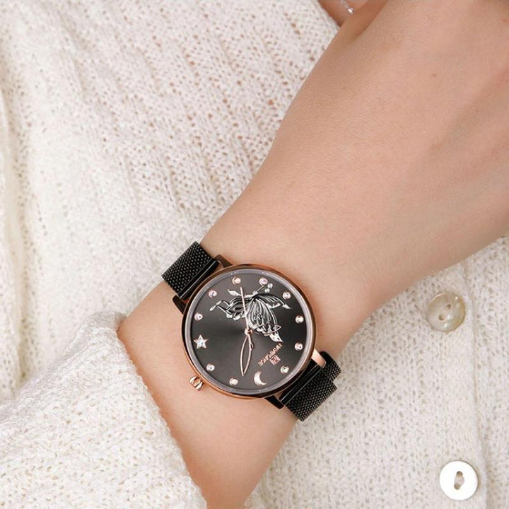 Colorful Sequins Embellish Flying Butterfly Dial Quartz Watches
