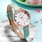 Watch - Colorful Rhinestone Dial With Leather Strap Quartz Watch