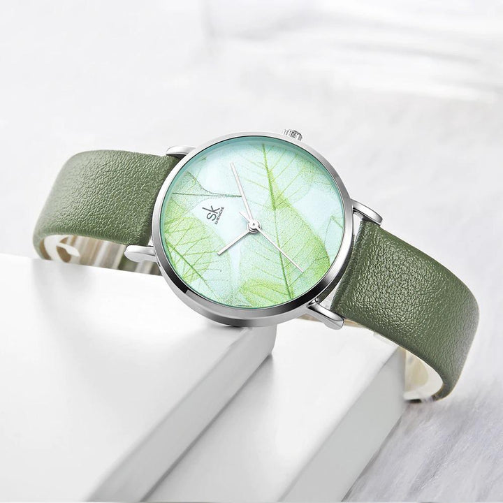 Watch - Creative Leaf Vein Dial Leather Quartz Watch