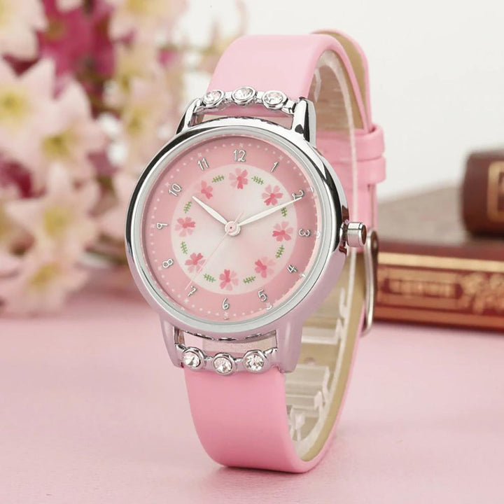 Watch - Dainty Floral And Rhinestone Quartz Watch For Kids