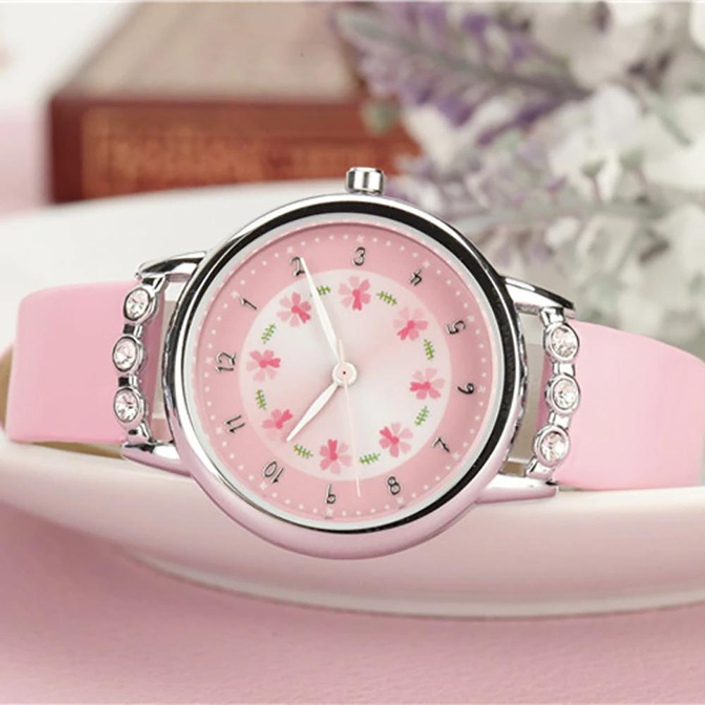 Watch - Dainty Floral And Rhinestone Quartz Watch For Kids