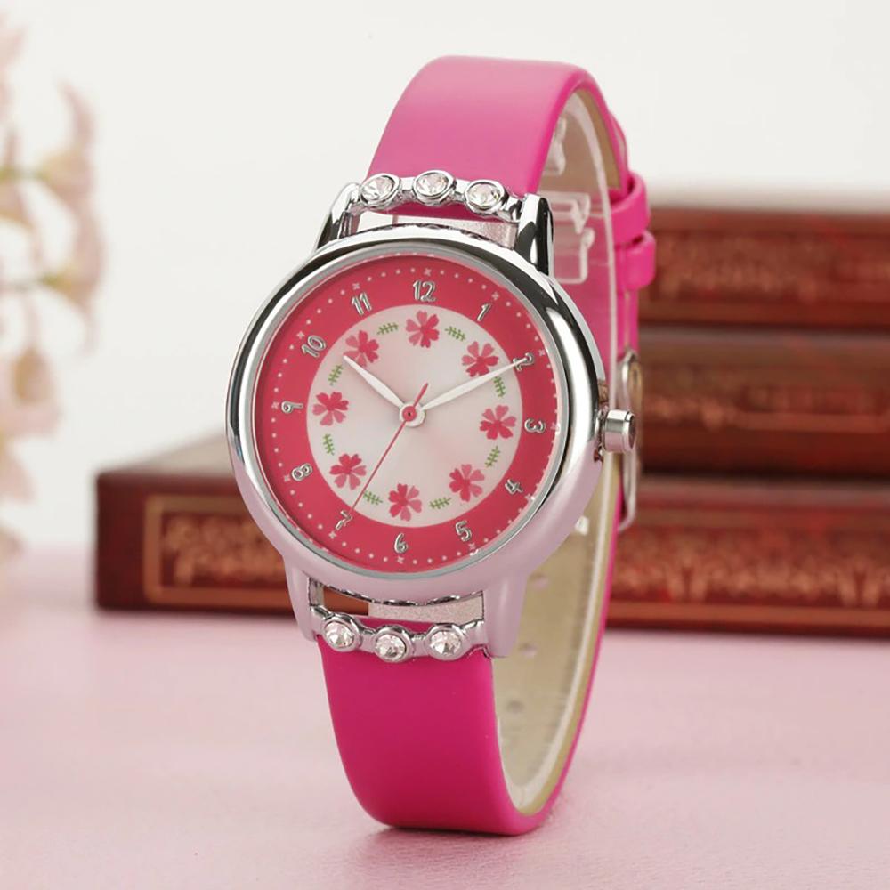 Watch - Dainty Floral And Rhinestone Quartz Watch For Kids