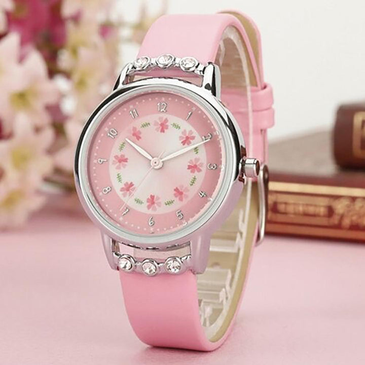 Watch - Dainty Floral And Rhinestone Quartz Watch For Kids