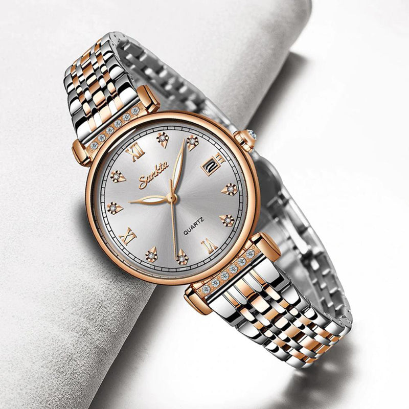 Women's Sophisticated Stainless Steel with Ceramic Band Quartz Watches