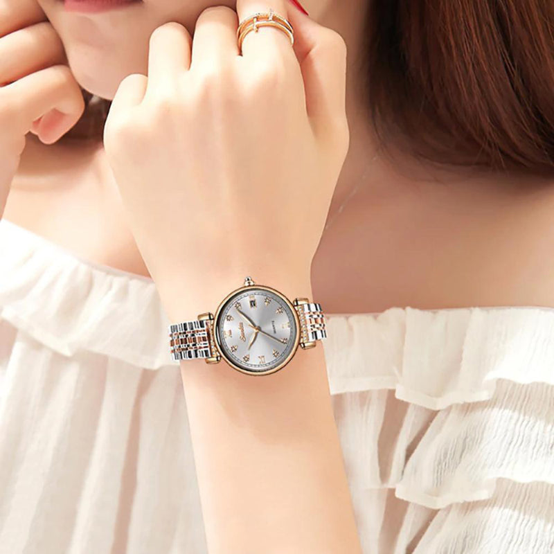 Women's Sophisticated Stainless Steel with Ceramic Band Quartz Watches