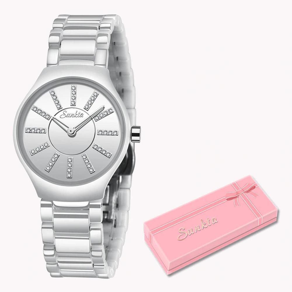 Watch - Elegant Ceramic Band Rhinestone Quartz Watch