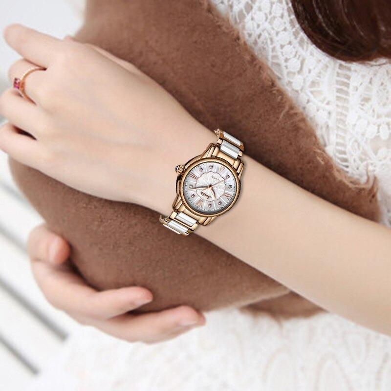 Watch - Elegant Ceramic Steel Strap Quartz Watch