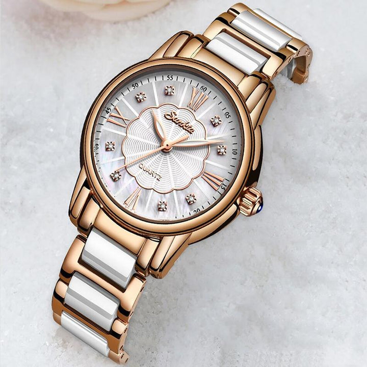 Watch - Elegant Ceramic Steel Strap Quartz Watch