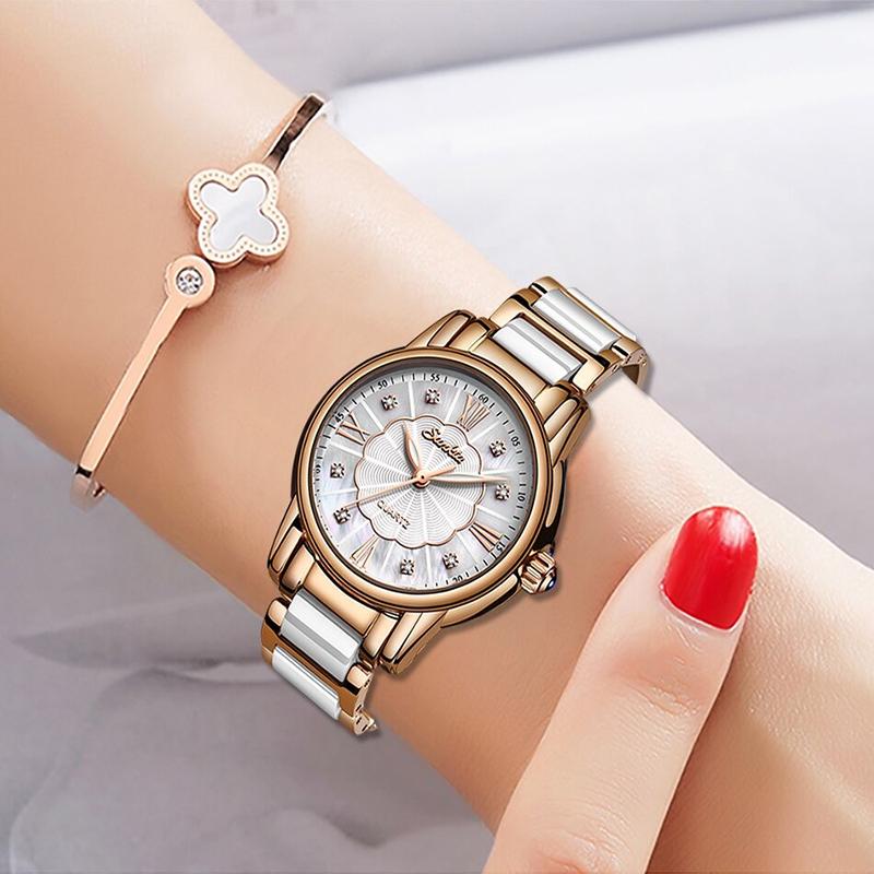 Watch - Elegant Ceramic Steel Strap Quartz Watch