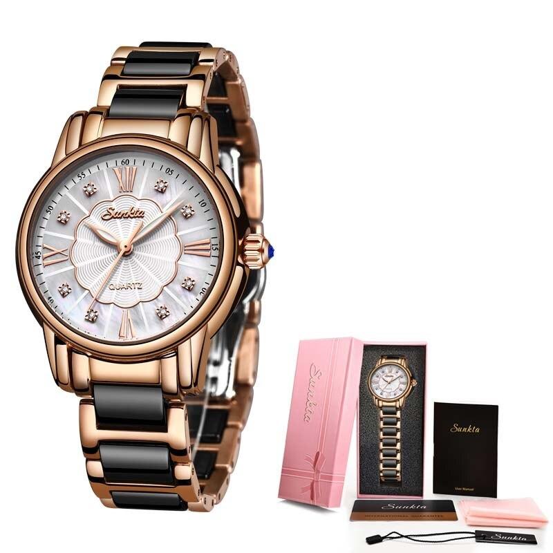 Watch - Elegant Ceramic Steel Strap Quartz Watch