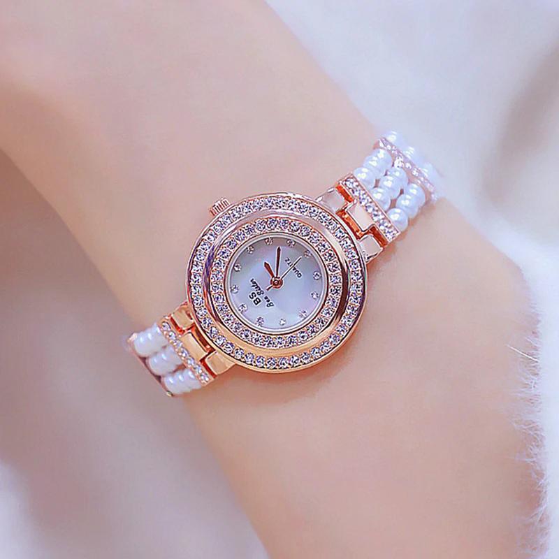 Watch - Elegant Crystal And Pearl Accent Quartz Watch