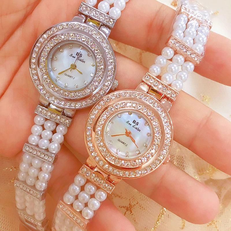 Watch - Elegant Crystal And Pearl Accent Quartz Watch