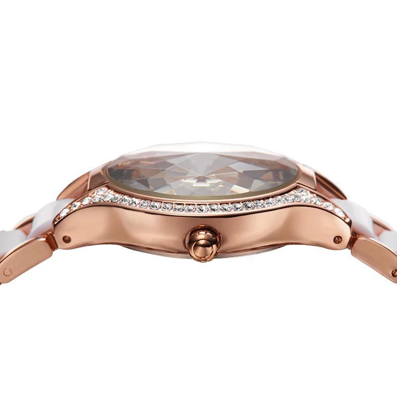 Watch - Elegant Rhinestone Adorned Ceramic Band Quartz Watch