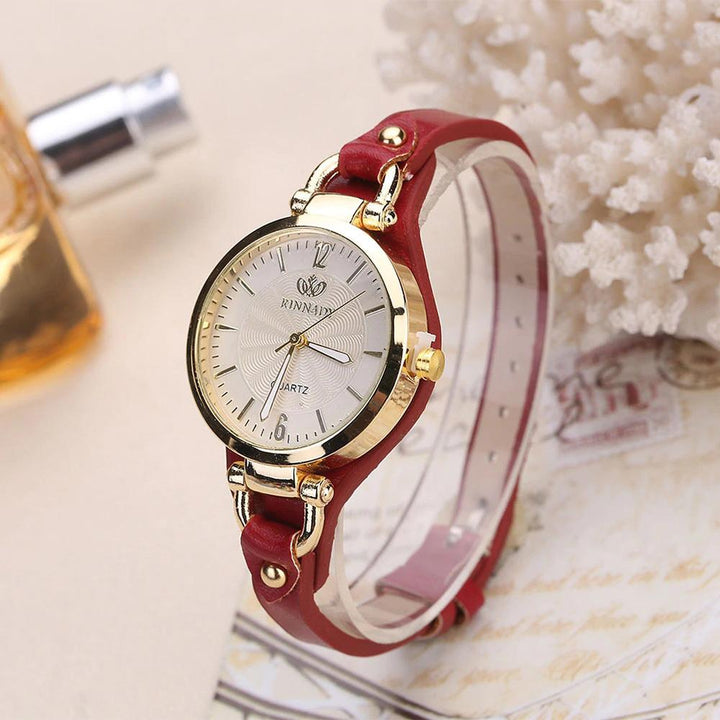 Watch - Exquisite Round Dial Rivet Leather Strap Quartz Watch