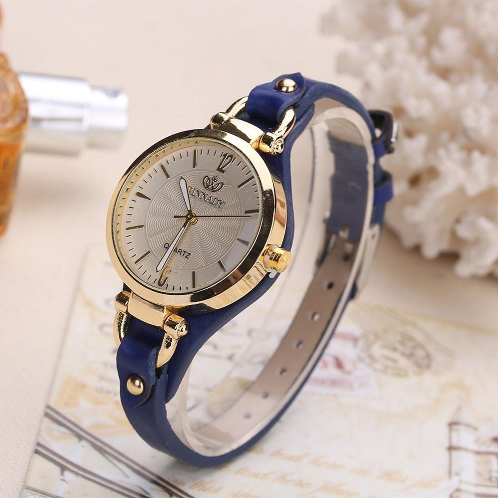 Watch - Exquisite Round Dial Rivet Leather Strap Quartz Watch