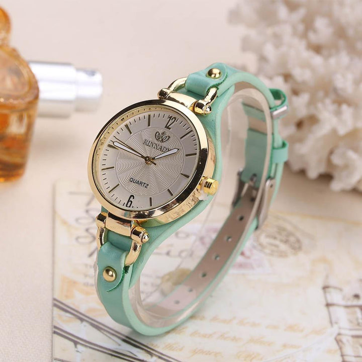 Watch - Exquisite Round Dial Rivet Leather Strap Quartz Watch