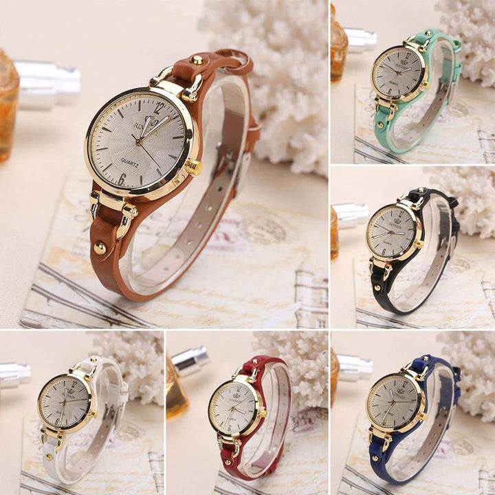 Watch - Exquisite Round Dial Rivet Leather Strap Quartz Watch