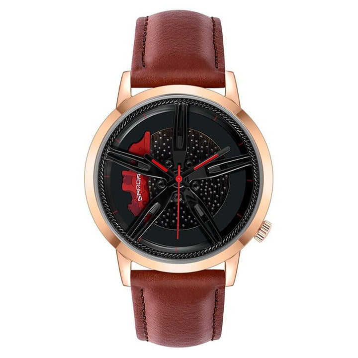 Watch - Fashion Wheel Series Dial With Leather Strap Quartz Watch