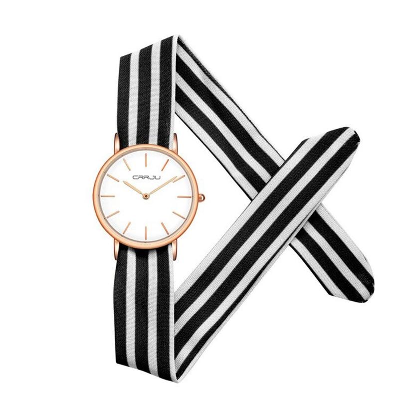 Watch - Fashionable Stripe And Floral Cloth Band Quartz Watch