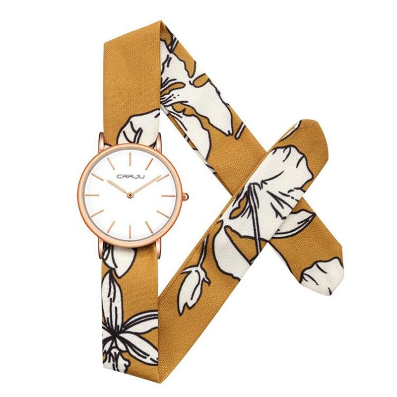 Watch - Fashionable Stripe And Floral Cloth Band Quartz Watch