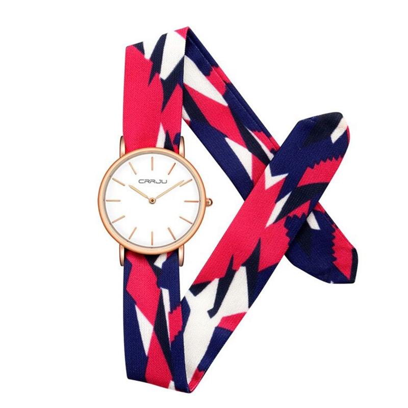 Watch - Fashionable Stripe And Floral Cloth Band Quartz Watch