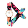 Watch - Fashionable Stripe And Floral Cloth Band Quartz Watch