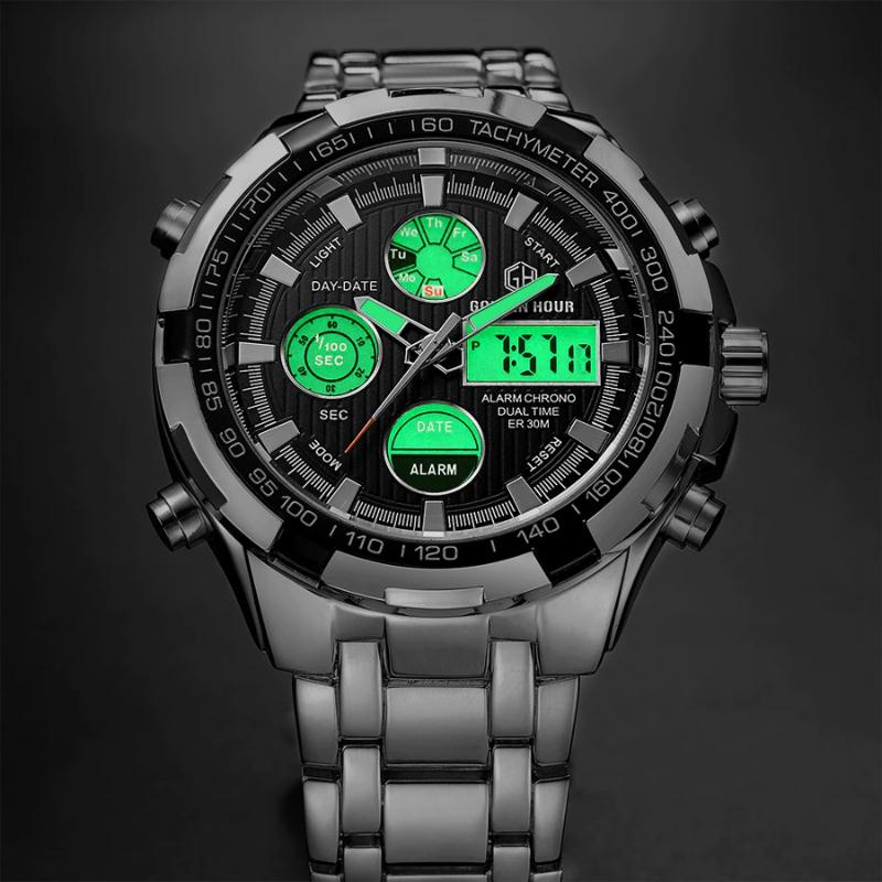 Watch - Full Steel Water Resistant Military Sport Digital Quartz Watch