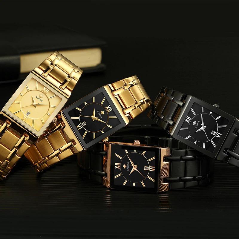  WWOOR Square Watches for Men Stainless Steel Mens