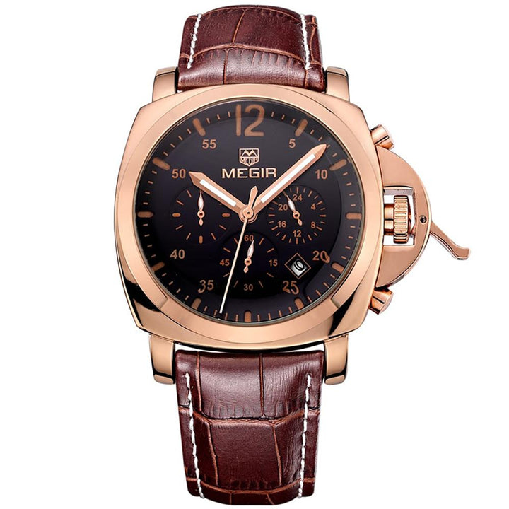 Watch - High Class Multi Functional Leather Strap Quartz Watch