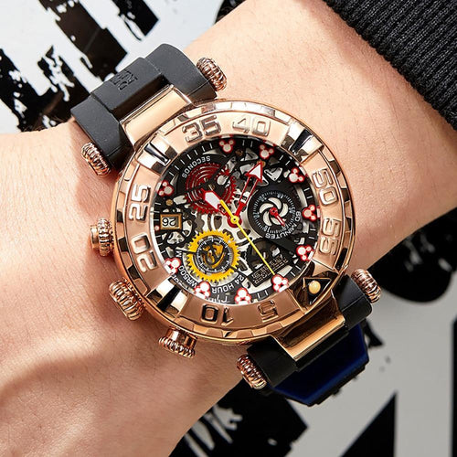 Watch - High Tech Skeleton Dial With Rubber Strap Quartz Watch