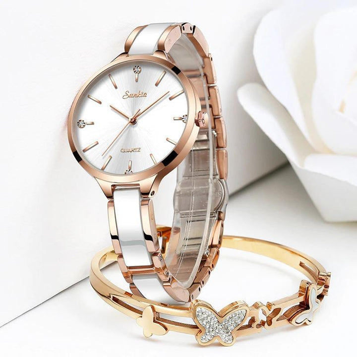 Watch - Impressive Rhinestone Dial With Ceramic Strap Quartz Watch