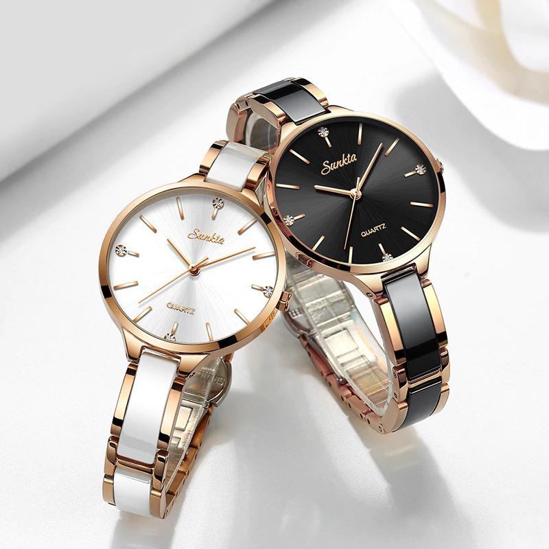 Watch - Impressive Rhinestone Dial With Ceramic Strap Quartz Watch