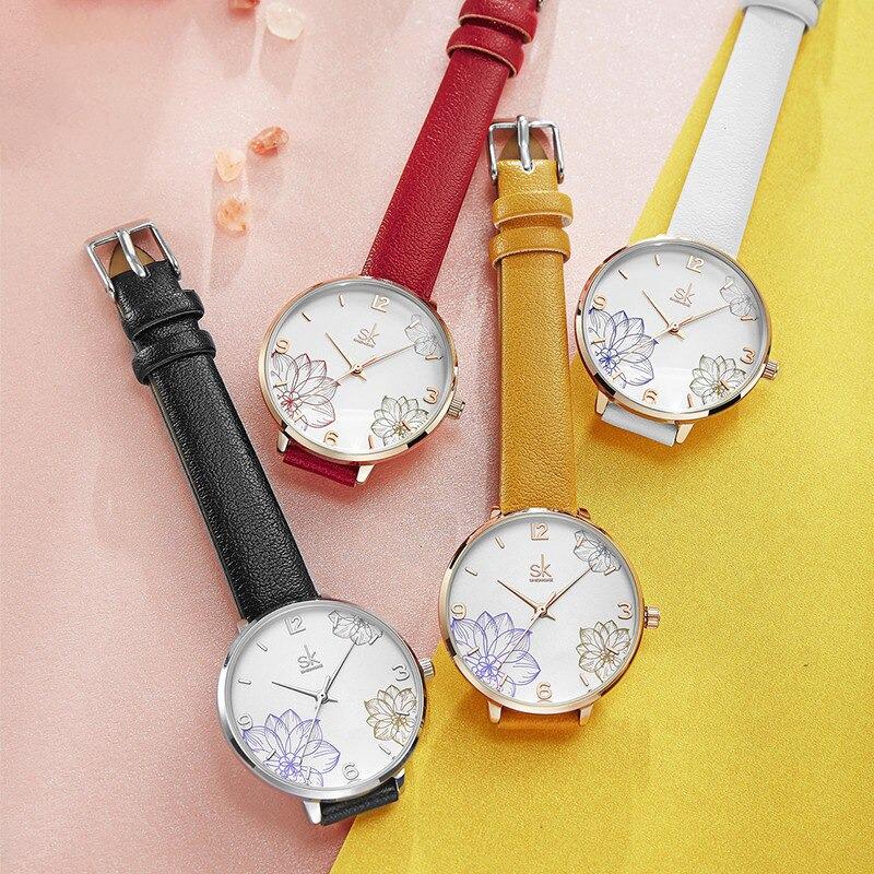 Watch - Intricate Flower Dial Leather Strap Quartz Watch