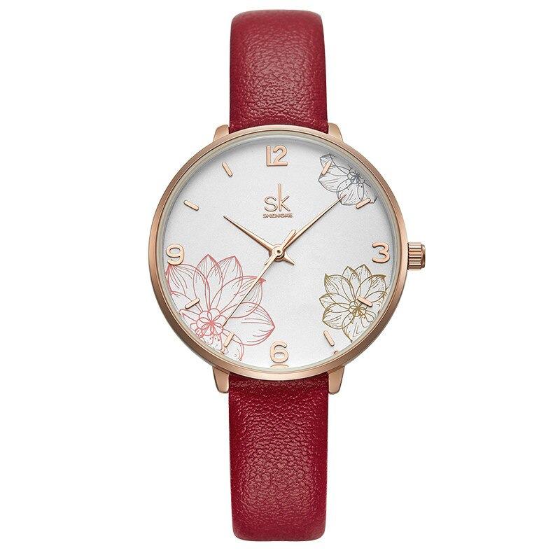 Watch - Intricate Flower Dial Leather Strap Quartz Watch