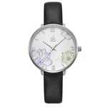 Watch - Intricate Flower Dial Leather Strap Quartz Watch