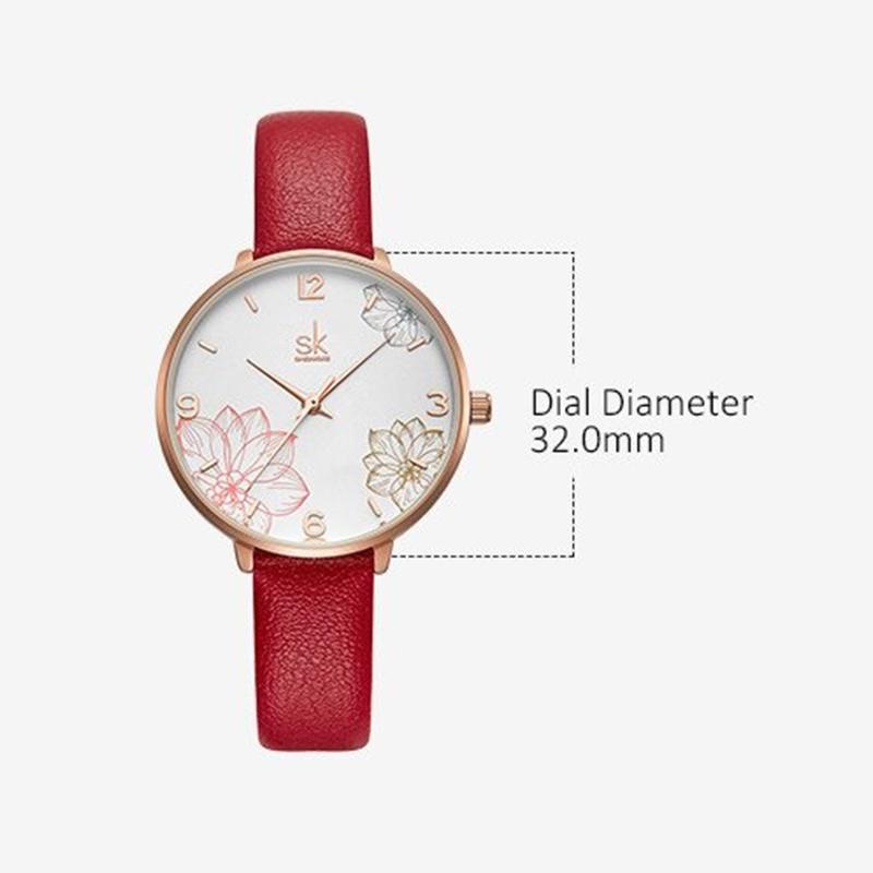 Watch - Intricate Flower Dial Leather Strap Quartz Watch