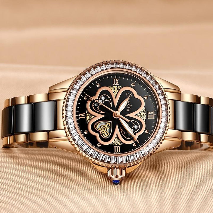 Graceful Charming Style Dial with Ceramic Band Quartz Wristwatch