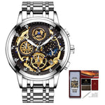 Watch - Luminous Stainless Steel Moon Phase Chronograph Quartz Watch
