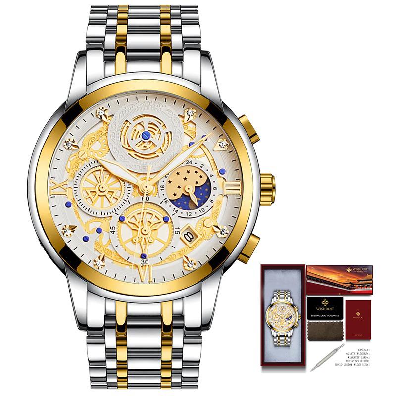 Watch - Luminous Stainless Steel Moon Phase Chronograph Quartz Watch