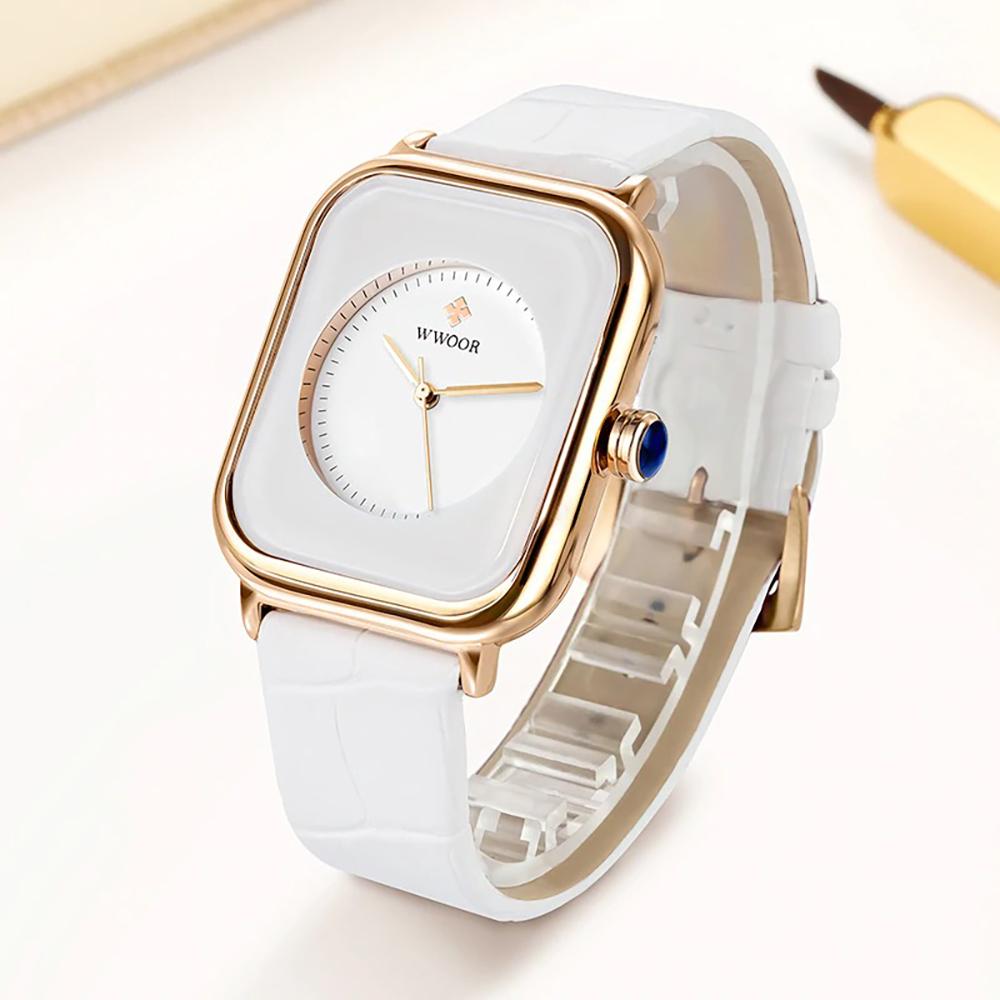 Watch - Lustrous Rectangular Case Quartz Watch With Leather Strap