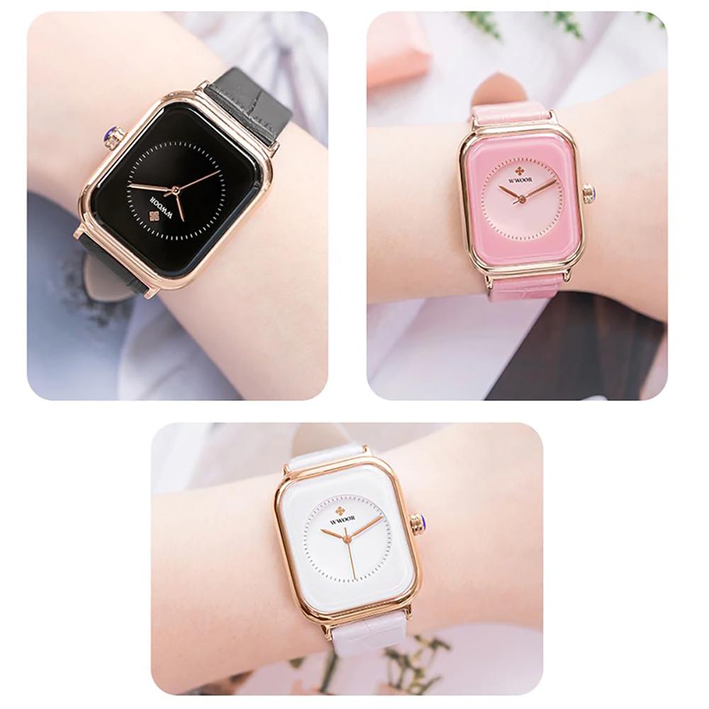 Watch - Lustrous Rectangular Case Quartz Watch With Leather Strap