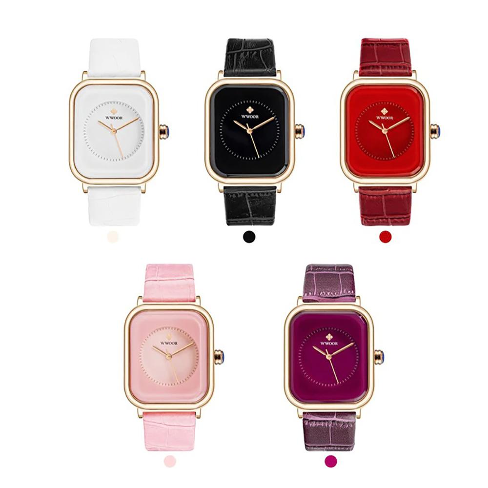 Watch - Lustrous Rectangular Case Quartz Watch With Leather Strap