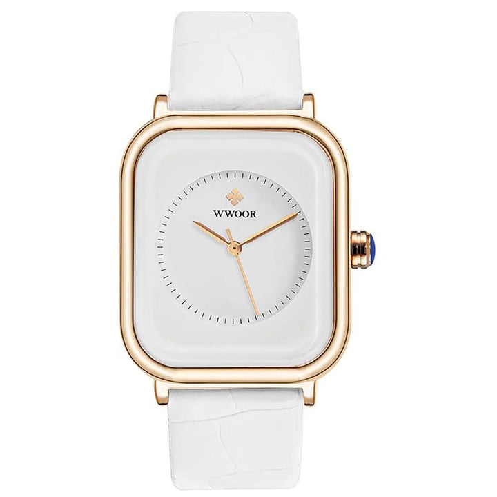 Watch - Lustrous Rectangular Case Quartz Watch With Leather Strap