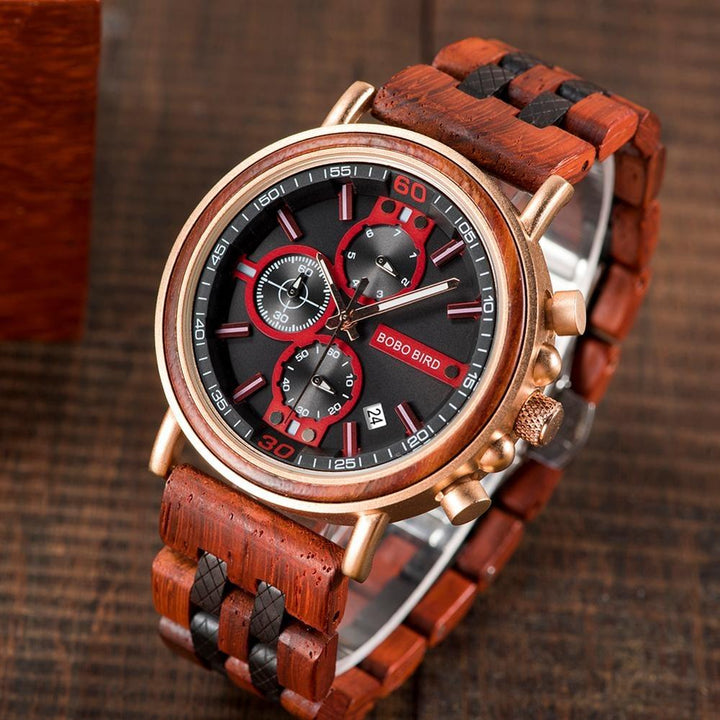 Watch - Luxurious Chronograph Wooden Band Quartz Watch